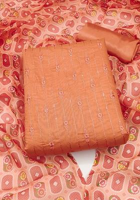 Peach Embroidered Poly Blend Kurta Set
