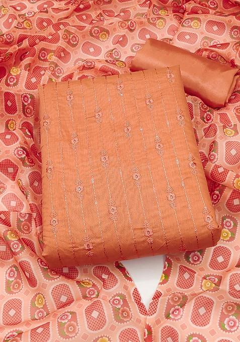Peach Embroidered Poly Blend Kurta Set