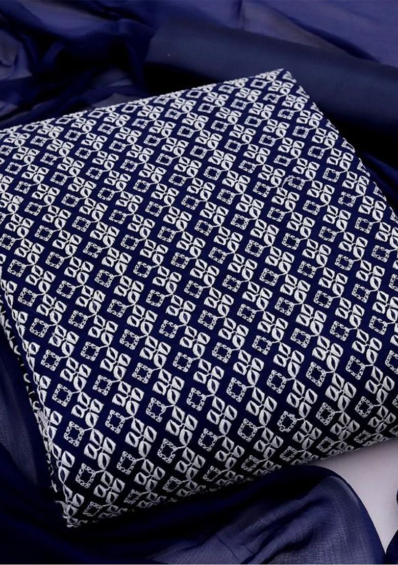 Navy Blue Embroidered Poly Blend Kurta Set - Indya