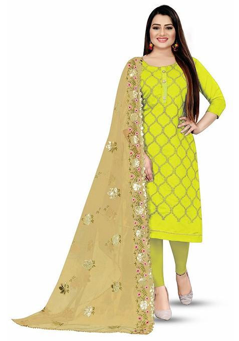 Green Embroidered Poly Blend Kurta Set