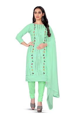 Sea Green Floral Print Poly Blend Kurta Set