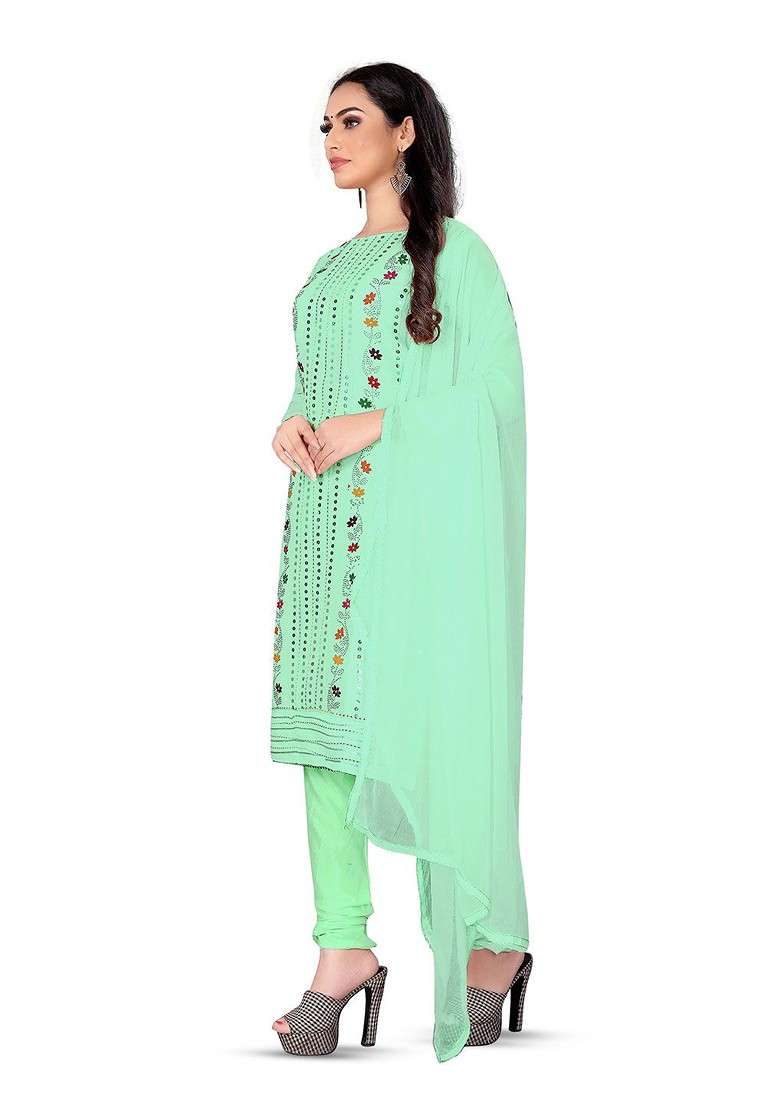 Sea Green Floral Print Poly Blend Kurta Set - Indya