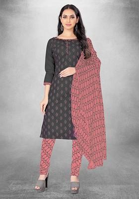 Grey Printed Poly Blend Kurta Set