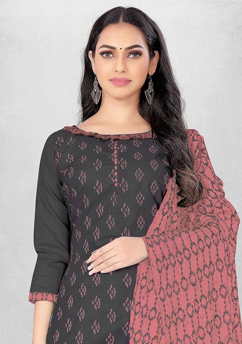 Grey Printed Poly Blend Kurta Set - Indya