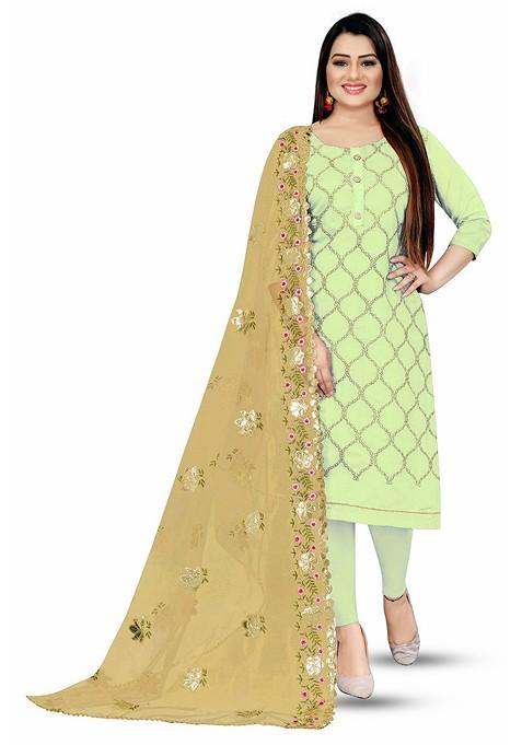 Green Embroidered Poly Blend Kurta Set