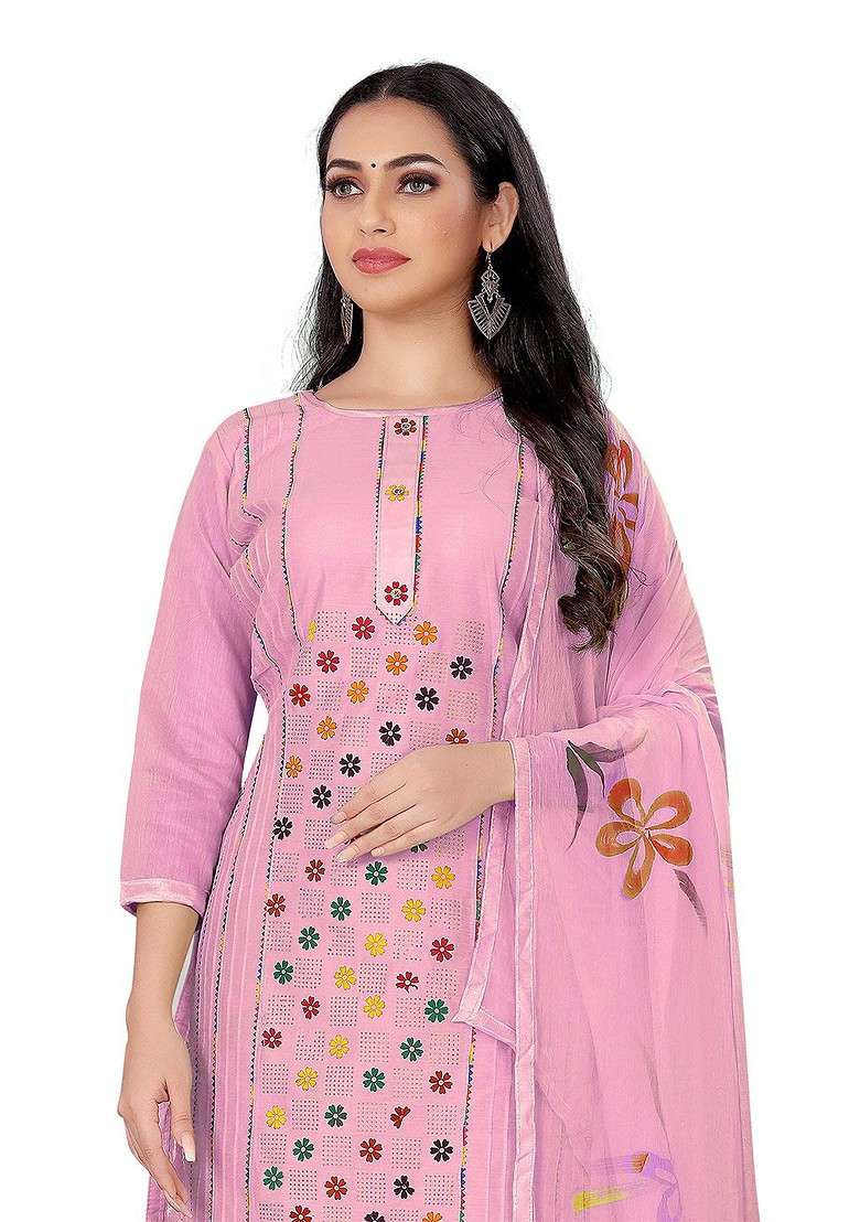 Pink Floral Print Poly Blend Kurta Set - Indya