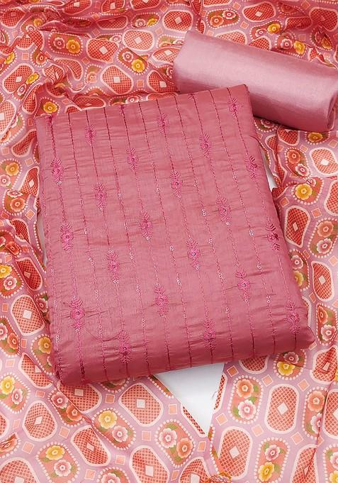 Pink Embroidered Blended Punjabi Suit
