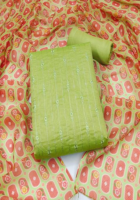 Green Embroidered Poly Blend Kurta Set