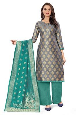 Grey Woven Poly Blend Kurta Set