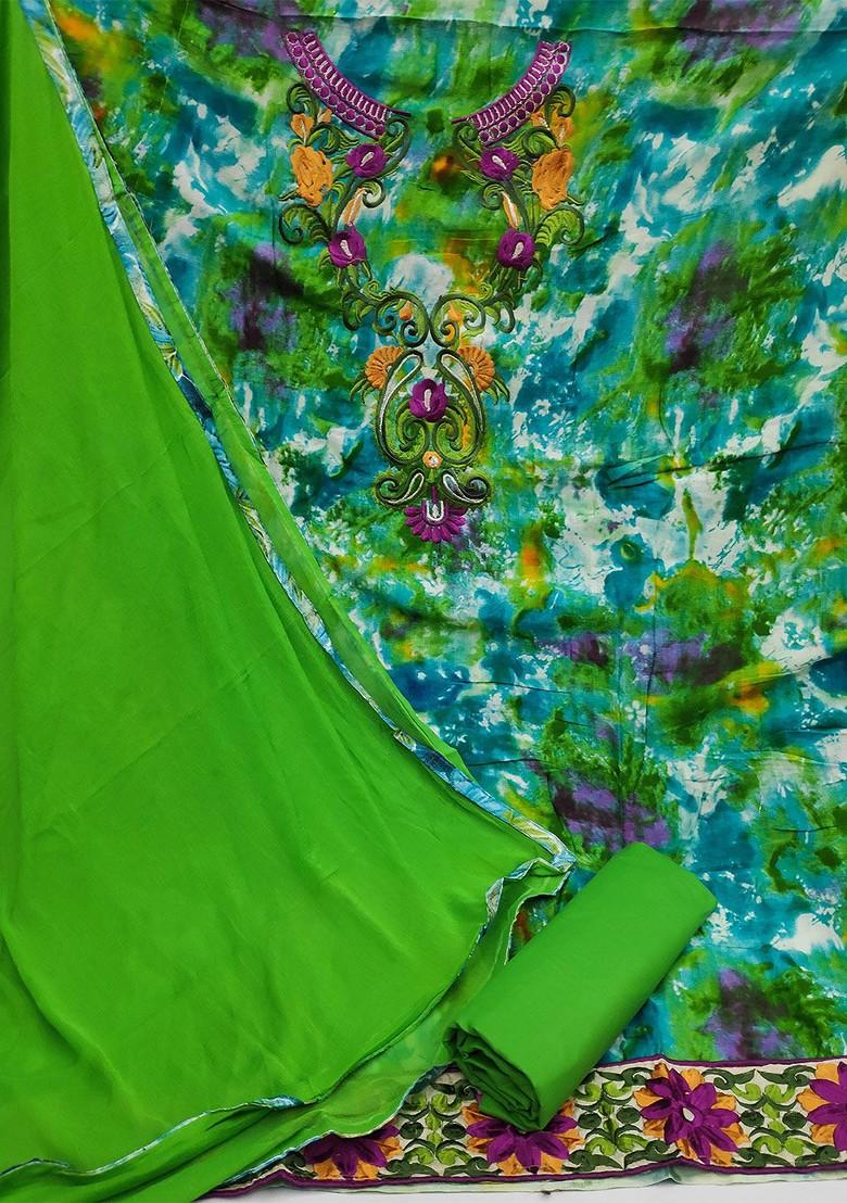 Green Tie And Dye Print Poly Blend Kurta Set - Indya