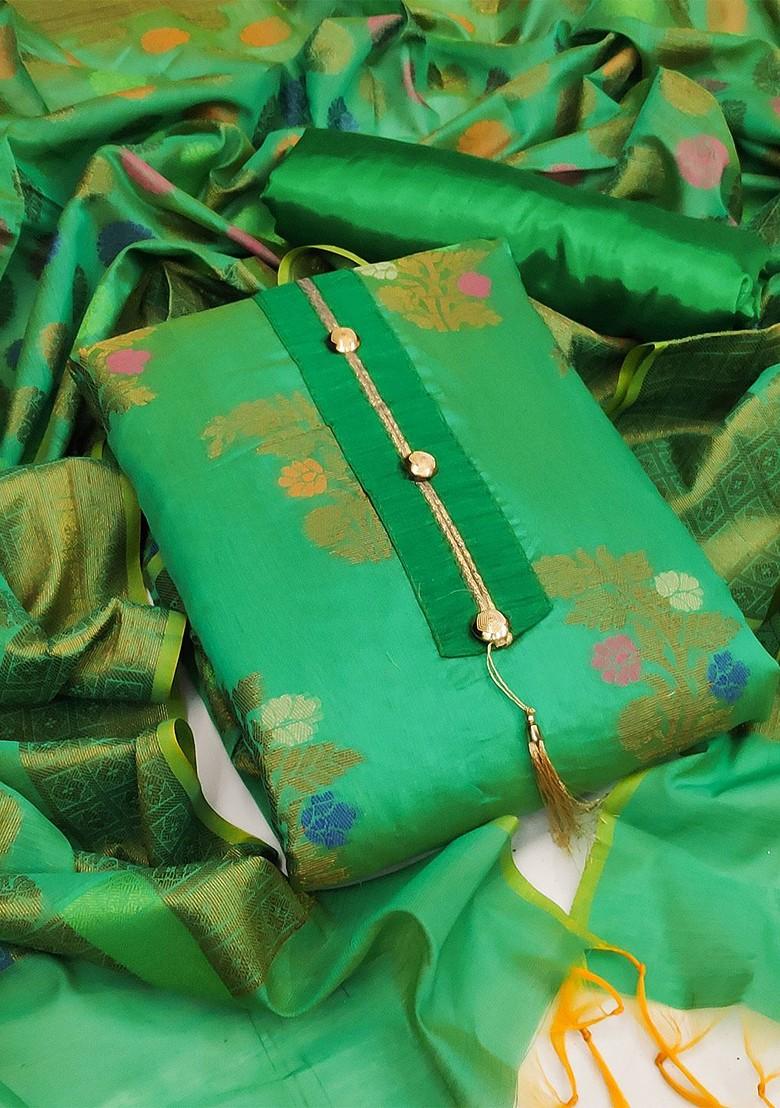 Green Woven Banarasi Jacquard Kurta Set