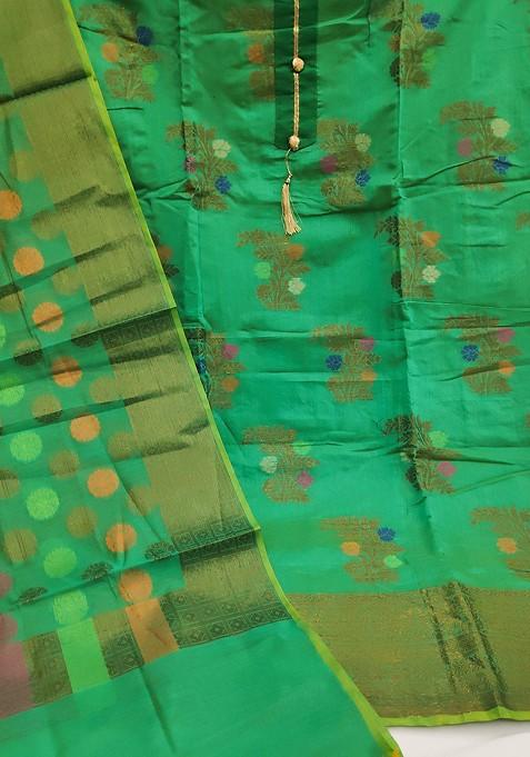 Green Woven Banarasi Jacquard Kurta Set