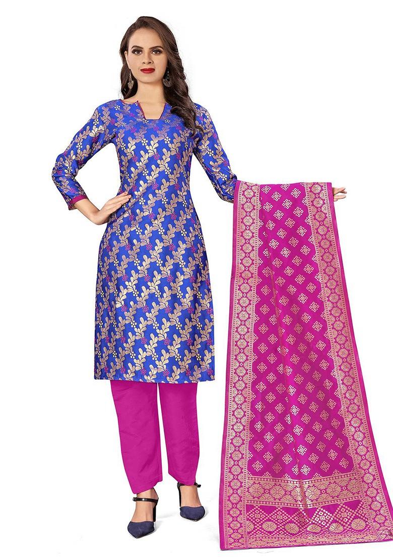 Blue Woven Poly Blend Kurta Set - Indya