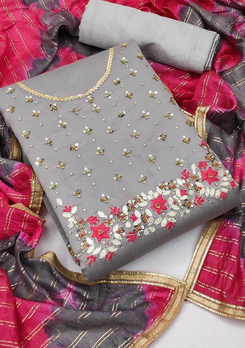 Grey Embellished Poly Blend Kurta Set - Indya