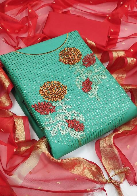 Blue Embroidered Blended Straight Kurta Set