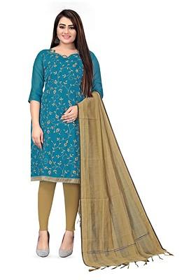 Blue Embroidered Cotton Kurta Set