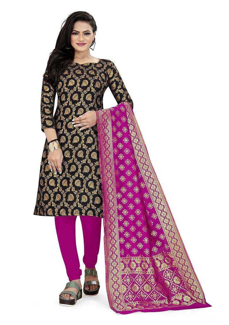Black Woven Banarasi Silk Kurta Set
