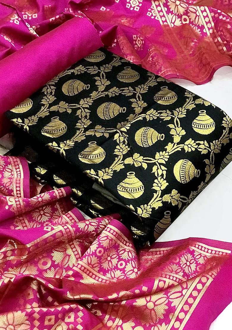 Black Woven Banarasi Silk Kurta Set