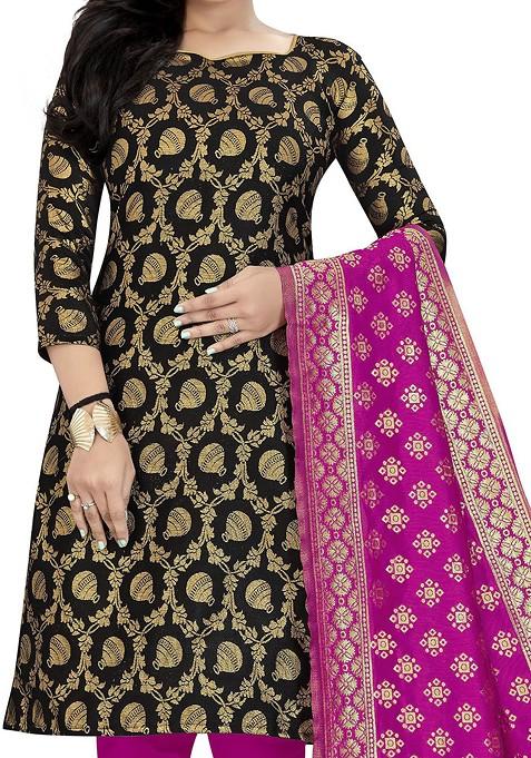 Black Woven Banarasi Silk Kurta Set