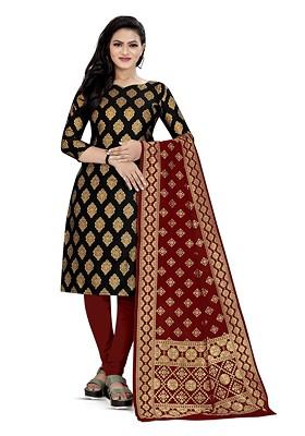 Black Woven Poly Blend Kurta Set