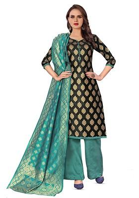 Black Woven Poly Blend Kurta Set