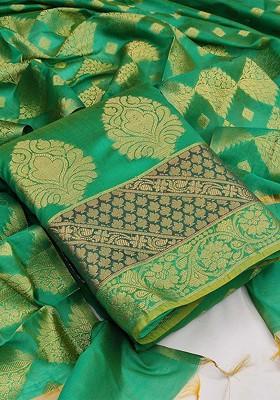 Green Zari Work Blended Straight Kurta Set
