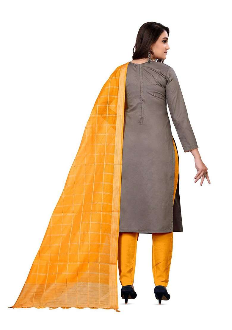 Grey Embroidered Blended Punjabi Suit - Indya