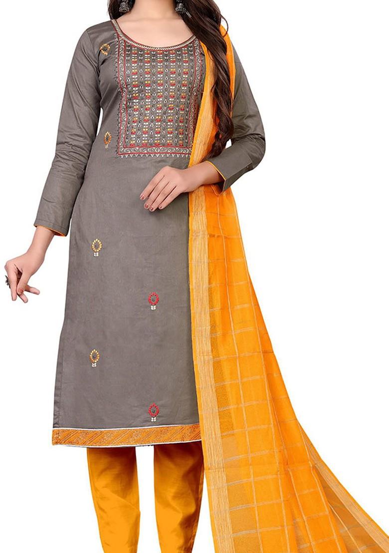 Grey Embroidered Poly Blend Kurta Set - Indya
