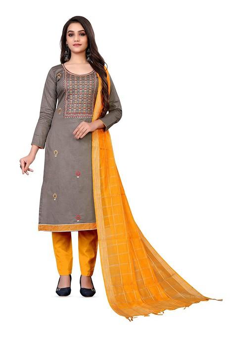 Grey Embroidered Poly Blend Kurta Set
