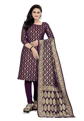 Purple Woven Poly Blend Kurta Set