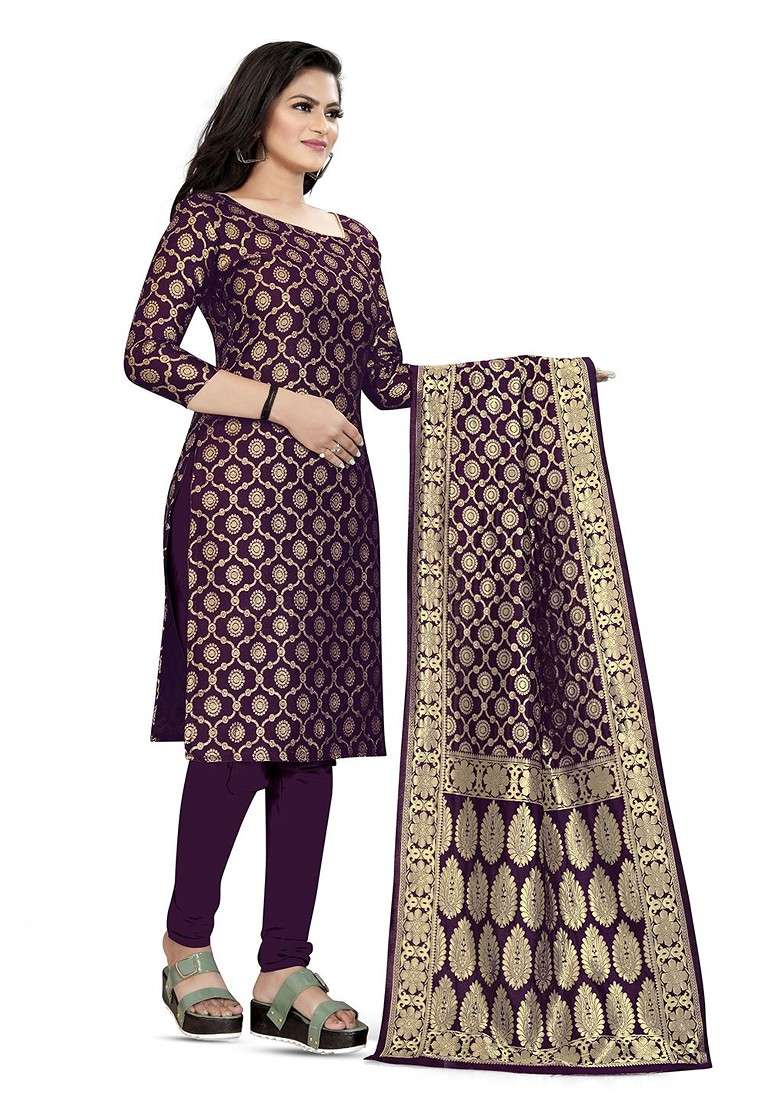 Purple Woven Poly Blend Kurta Set - Indya