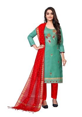 Olive Embroidered Poly Blend Kurta Set