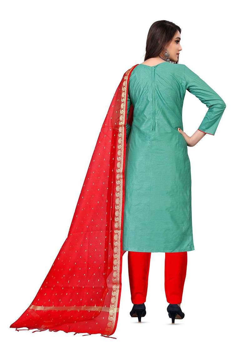 Olive Embroidered Blended Pakistani Suit Set - Indya
