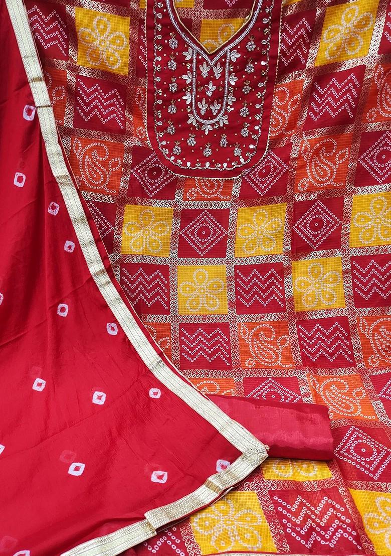 Red Floral Print Pure Cotton Kurta Set