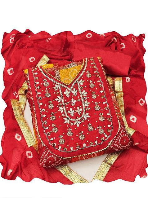 Red Floral Print Pure Cotton Kurta Set