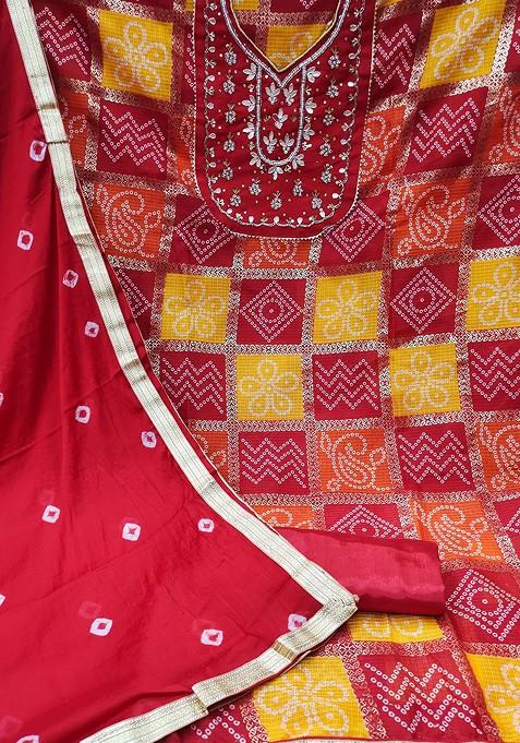 Red Floral Print Pure Cotton Kurta Set