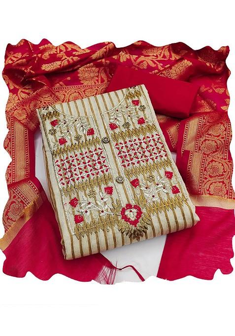 Beige Embroidered Poly Blend Kurta Set