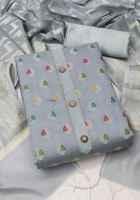 Grey Woven Banarasi Jacquard Kurta Set