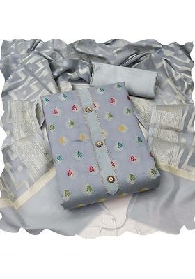 Grey Woven Banarasi Jacquard Kurta Set