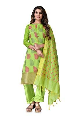 Green Woven Banarasi Jacquard Kurta Set