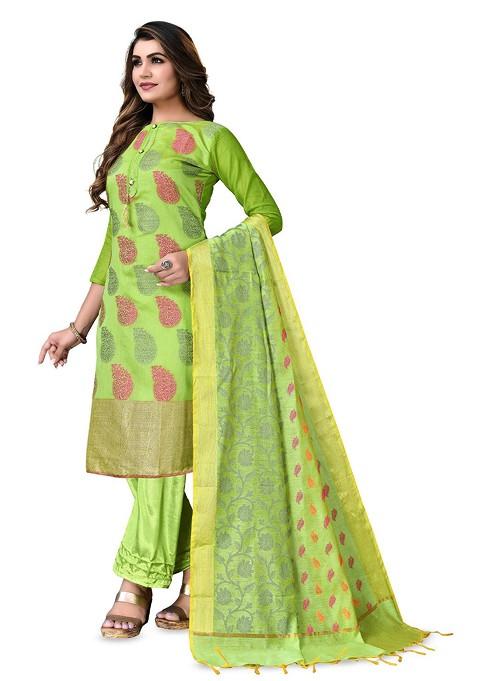 Green Woven Banarasi Jacquard Kurta Set