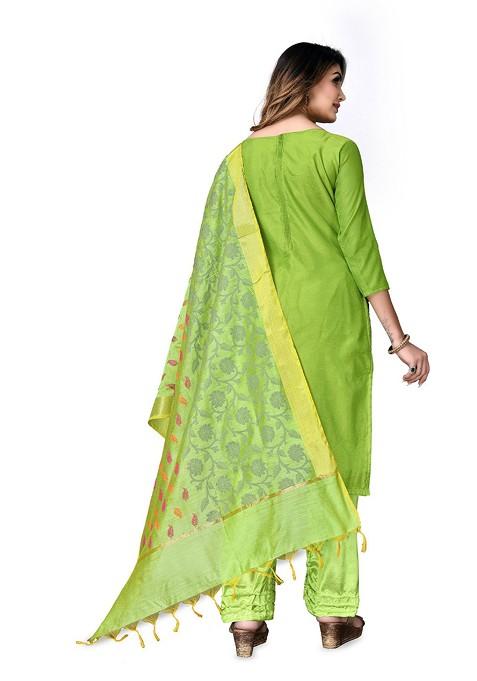 Green Woven Banarasi Jacquard Kurta Set