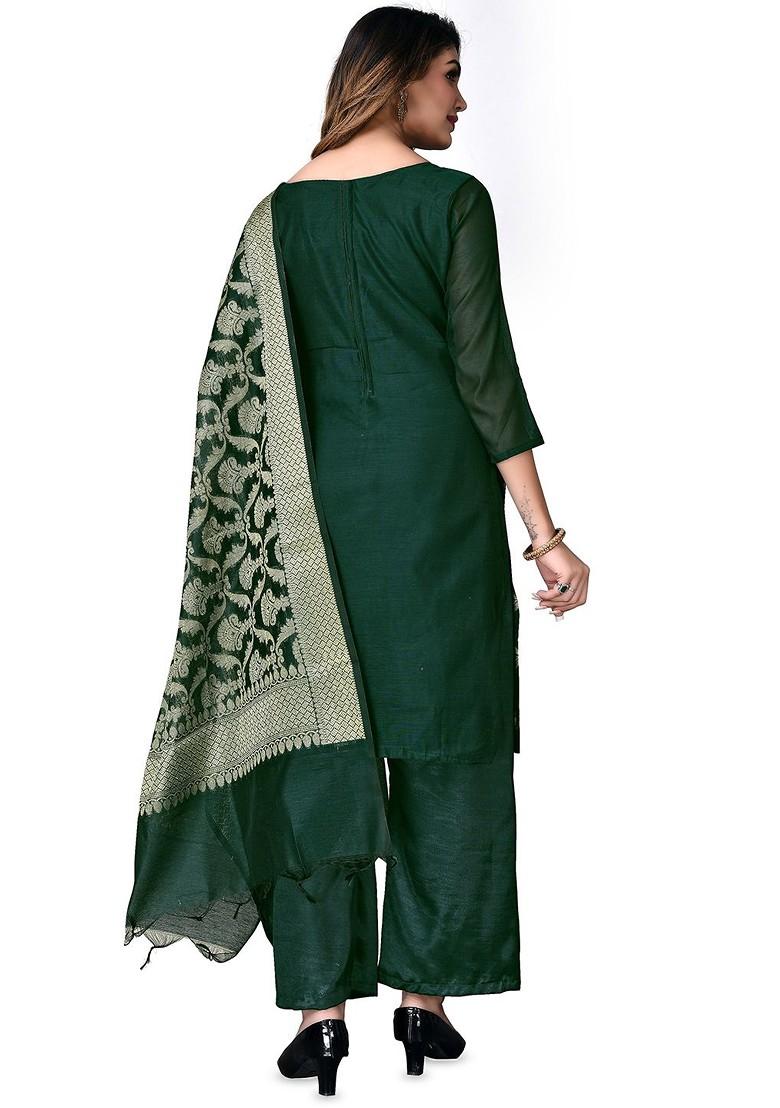 Green Woven Banarasi Jacquard Kurta Set