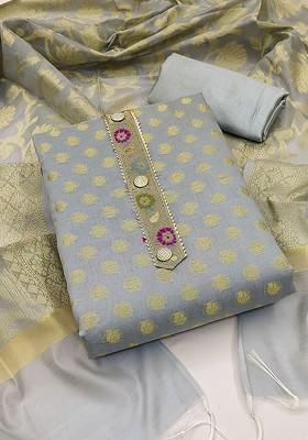 Grey Woven Banarasi Jacquard Kurta Set