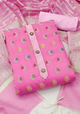 Pink Woven Poly Blend Kurta Set