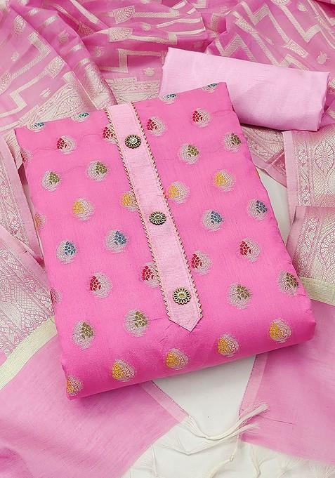 Pink Woven Poly Blend Kurta Set