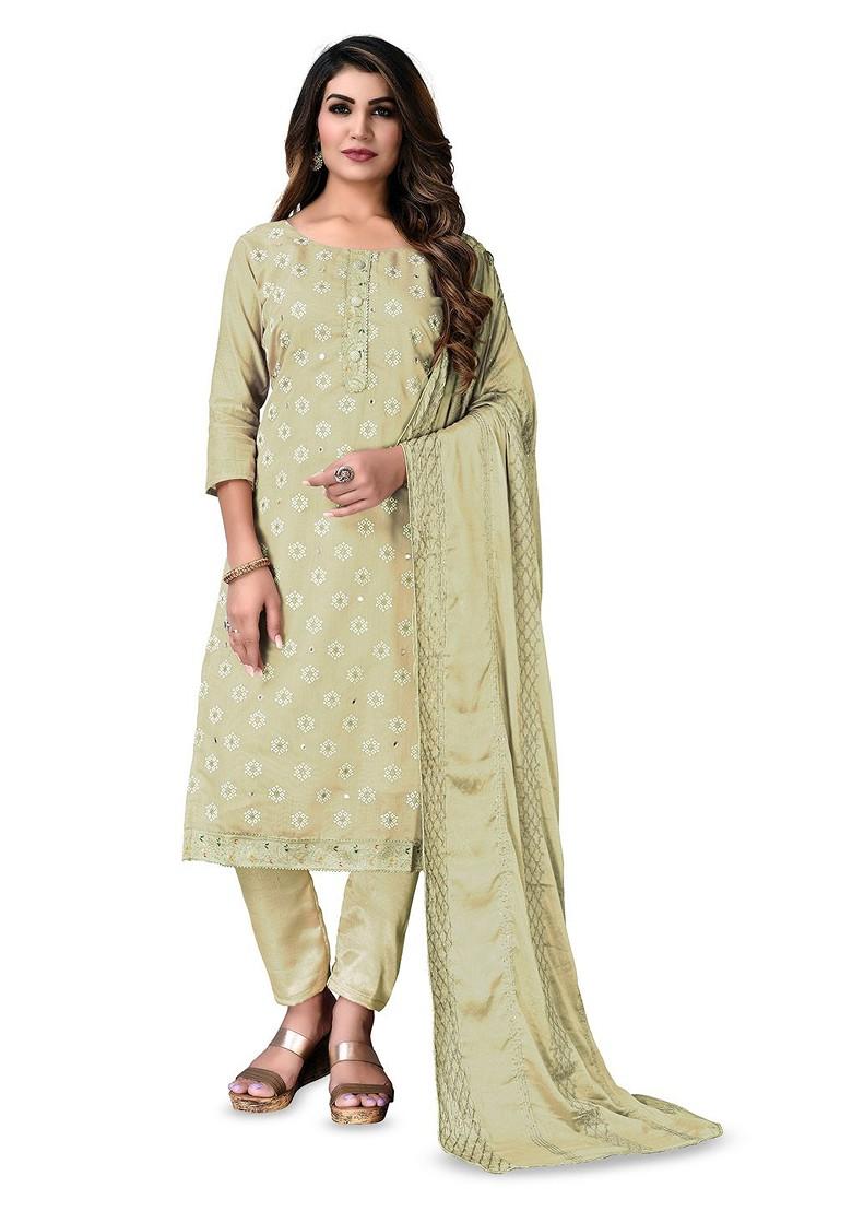 Green Printed Poly Blend Kurta Set