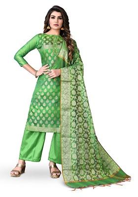 Green Zari Work Blended Straight Kurta Set