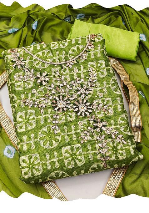 Green Printed Poly Blend Kurta Set