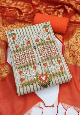 Beige Embroidered Poly Blend Kurta Set